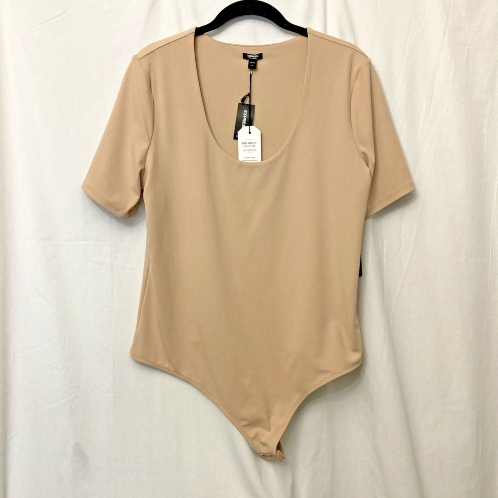 NWT Express Body Contour High Compression Nude Short Sleeve Bodysuit -‎ SZ XL